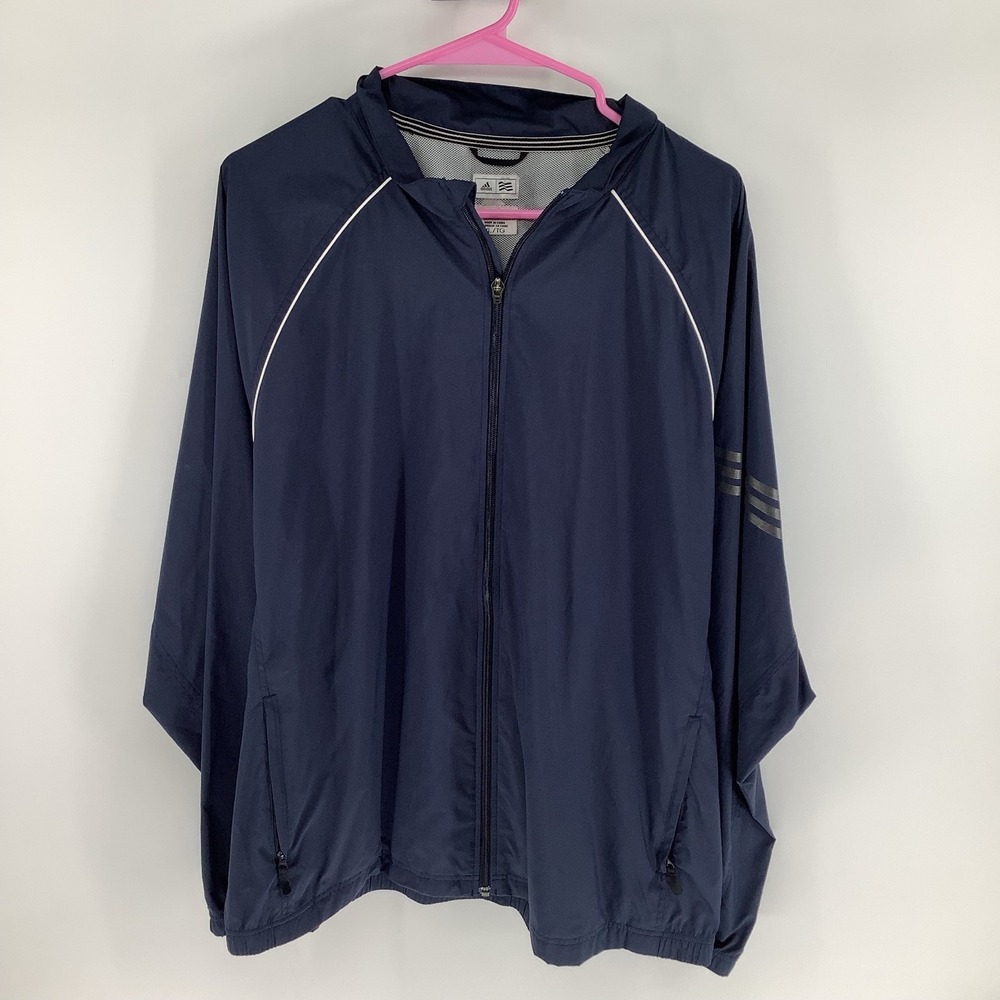 Adidas Mens Navy Blue White Piping Full Zip Windbreaker Jacket Size XL